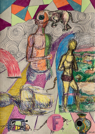 Dessin intitulée "a#$5 / Transaction…" par Leni Smoragdova, Œuvre d'art originale, Marqueur