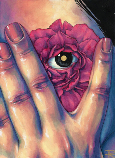 Painting titled "Entre pétalos y flo…" by Roselin Estephanía, Original Artwork, Watercolor