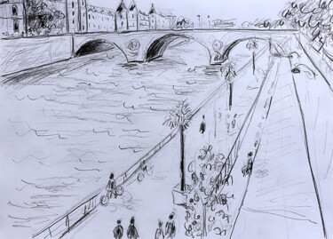 Disegno intitolato "Voies sur berges pi…" da Jean Mirre, Opera d'arte originale, Matita