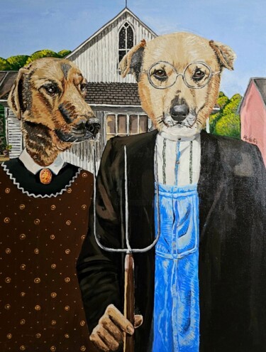 Painting titled "American Woof" by Alina Khoznan, Original Artwork, Acrylic Mounted on Wood Stretcher frame
