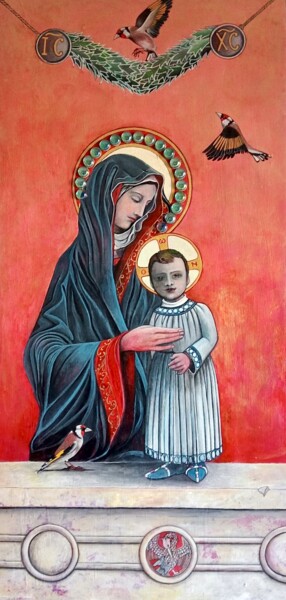 Картина под названием "Theotokos" - Vincenzo Squillacioti, Подлинное произведение искусства, Темпера Установлен на Деревянна…