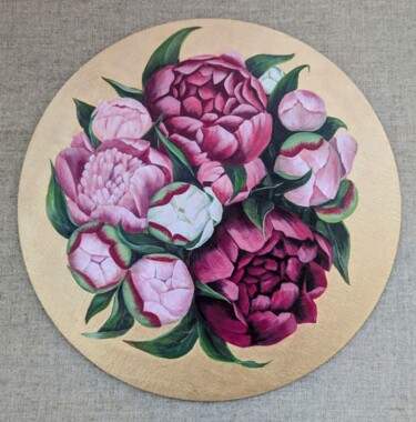 Peony Bouquet for My Beloved Картина под названием "Peony Bouquet for M…" - Natalia, Подлинное произведение искусства, Акрил Установлен на Другая жесткая…