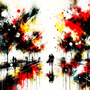 Abstract Street Scene with Couples and Trees #5 绘画 标题为“Abstract Street Sce…” 由Lee Eggstein, 原创艺术品, 丙烯 安装在木质担架架上