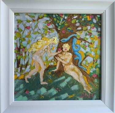 Garden Eden Original Adam Eve Painting Modern Christian Art "Garden Eden Origina…" başlıklı Tablo Svetlana Sindere tarafından, Orijinal sanat, Petrol Karton üzerine monte edilmiş