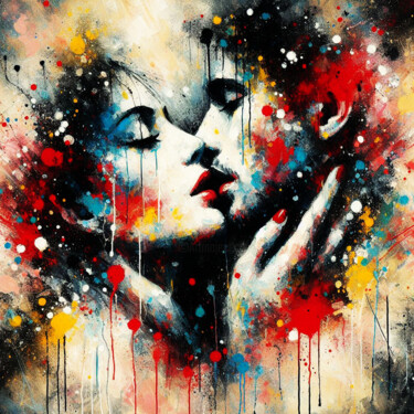 The Kiss: Abstract Art with Vibrant Colors #13 Schilderij getiteld "The Kiss: Abstract…" door Lee Eggstein, Origineel Kunstwerk, Digitale afdruk Gemonteerd op Frame voor h…