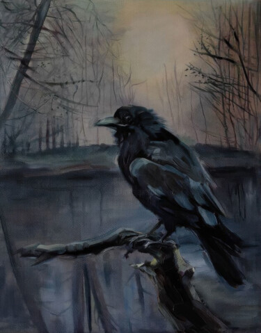 Twilight Raven in Contemplative Silence 제목이 "Twilight Raven in C…"인 미술작품 Anton Soldatov로, 원작, 아크릴