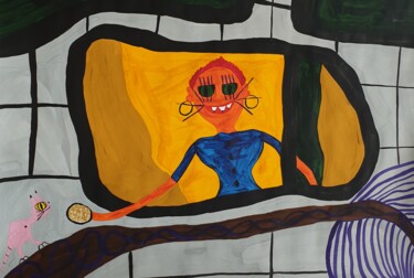 Drawing titled "Catwoman" by Arina Mari, Original Artwork, Gouache