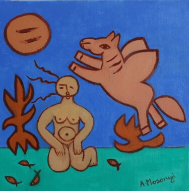 Schilderij getiteld "SUMMER EVE" door Adele Mosonyi, Origineel Kunstwerk, Olie Gemonteerd op Frame voor houten brancard