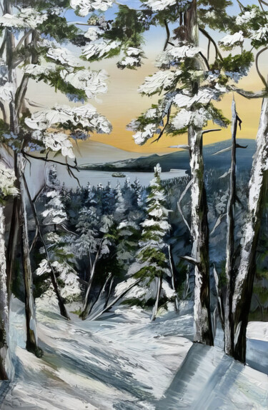 Whispers of Winter's Embrace Painting titled "Whispers of Winter'…" by Anton Soldatov, Original Artwork, Oil