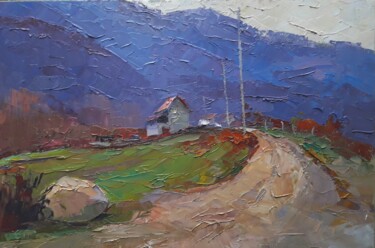 Schilderij getiteld "Transcarpathian vil…" door Boris Serdyuk, Origineel Kunstwerk, Olie Gemonteerd op Frame voor houten bra…