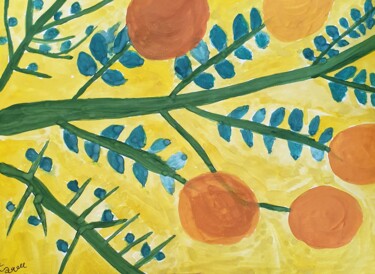 "Orange tree branch" başlıklı Resim Arina Mari tarafından, Orijinal sanat, Guaş boya