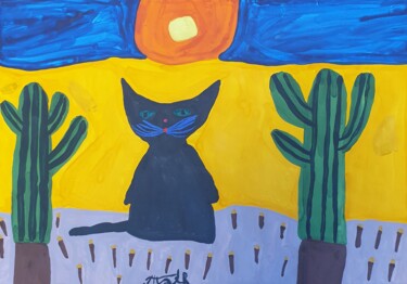 Disegno intitolato "Cat" da Arina Mari, Opera d'arte originale, Gouache