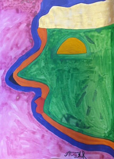 Dessin intitulée "Green face" par Arina Mari, Œuvre d'art originale, Gouache