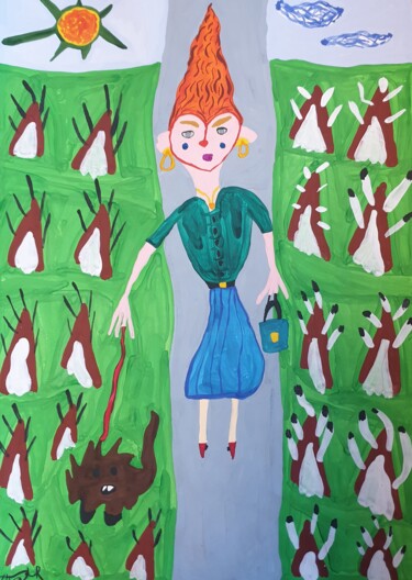 "Lady with a dog" başlıklı Resim Arina Mari tarafından, Orijinal sanat, Guaş boya