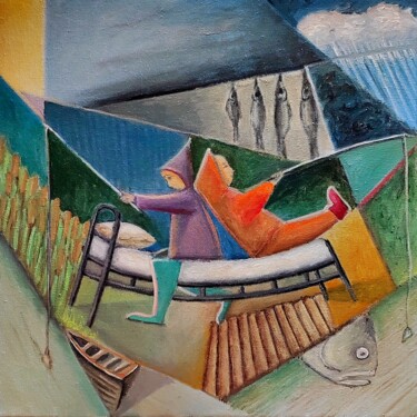 绘画 标题为“Cubism Oil painting…” 由Julia Ozerova, 原创艺术品, 油 安装在木质担架架上