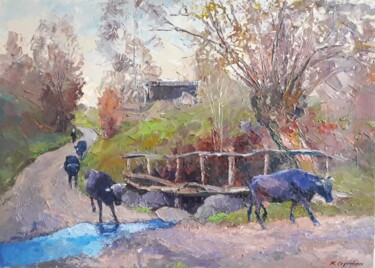 Painting titled "Return" by Boris Serdyuk, Original Artwork, Oil Mounted on Wood Stretcher frame