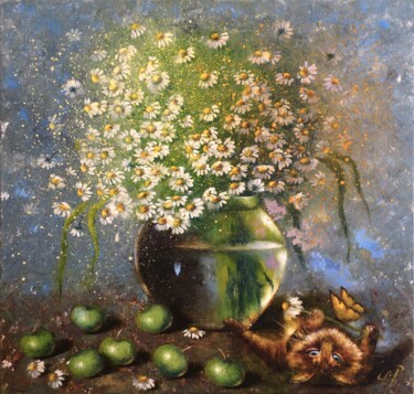 Series: Beloved daisies >>> Schilderij getiteld "Series: Beloved dai…" door Svetlana Petruša, Origineel Kunstwerk, Olie Gemonteerd op Frame voor houten…
