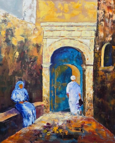 Pittura intitolato "la médina à Marakech" da Hubert Labatut, Opera d'arte originale, Olio Montato su Telaio per barella in l…