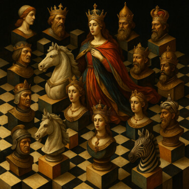 The Crown’s Axis: Diplomacy on the Board Arts numériques intitulée "The Crown’s Axis: D…" par Alberto Capitani, Œuvre d'art originale, Image générée par l'IA