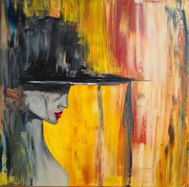 Sadness | Lady with the Hat | Oil painting Malerei mit dem Titel "Sadness | Lady with…" von Diana Encea, Original-Kunstwerk, Öl Auf Keilrahmen aus Holz montiert