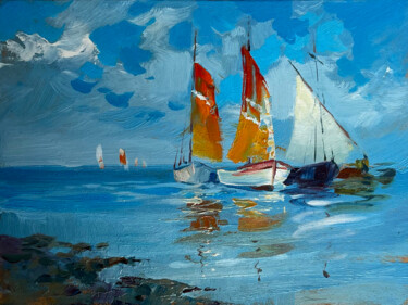 Malarstwo zatytułowany „On a journey by sea” autorstwa Yuriy Suprunchuk, Oryginalna praca, Olej Zamontowany na Karton