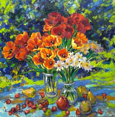 Sunny bouquet Painting titled "Sunny bouquet" by Andrii Chebotaru, Original Artwork, Oil Mounted on Cardboard