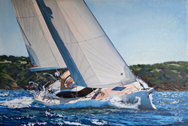 SUMMER, SUN, SEA, SAILS Peinture intitulée "SUMMER, SUN, SEA, S…" par Tatiana Rezvaya, Œuvre d'art originale, Huile Monté sur Châssis en bois