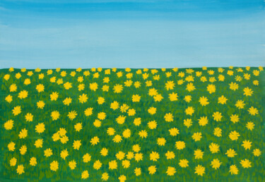 Картина под названием "Meadow with yellow…" - Irina Afonskaya, Подлинное произведение искусства, Акрил