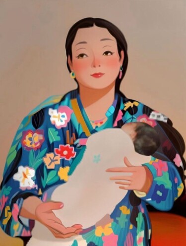 数字艺术 标题为“La femme et l’enfant” 由Nature, 原创艺术品, AI生成的图像
