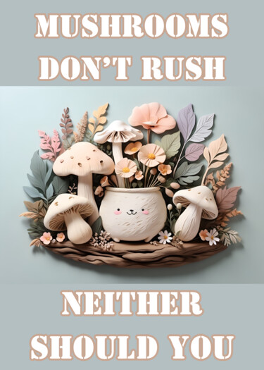 Mushrooms Kawaii Forest Inspirational Art for Cozy & Calm Vi Digitale Kunst getiteld "Mushrooms Kawaii Fo…" door Cold Wild, Origineel Kunstwerk, AI gegenereerde afbeelding