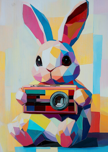 Abstract Adorability: 80s Rabbit Painting Arts numériques intitulée "Abstract Adorabilit…" par Anna Burger, Œuvre d'art originale, Peinture numérique