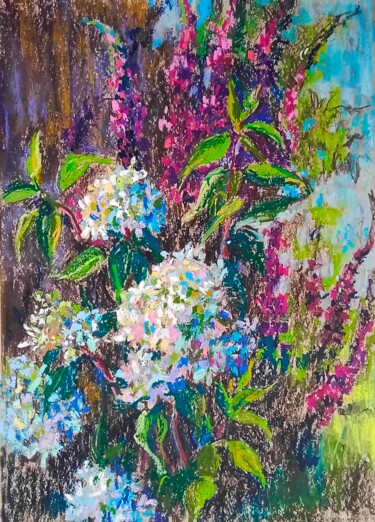 Sun-Kissed Garden Bloom - An Impressionistic Oil Pastel Stu 제목이 "Sun-Kissed Garden B…"인 미술작품 Aliona F로, 원작, 파스텔
