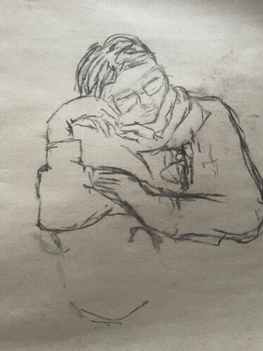 Tekening getiteld "Schlafende Frau im…" door Anita Heinzelmann, Origineel Kunstwerk, Houtskool