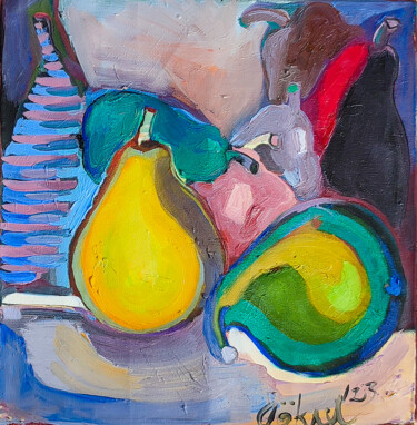 Pears 绘画 标题为“Pears” 由Göknil Gümüş Sungurtekin, 原创艺术品, 油 安装在木质担架架上