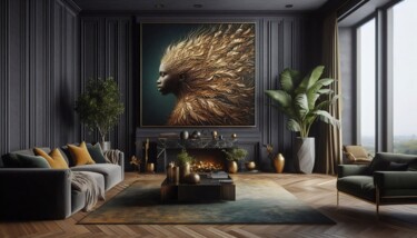Painting titled "Plumes d'or" by Valérie C, Original Artwork, Digital Painting