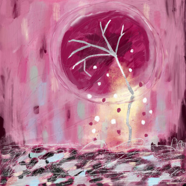Pink Wabi Sabi – Hand Embellished Limited Edition Digitale Kunst getiteld "Pink Wabi Sabi – Ha…" door Tamiko Pettee, Origineel Kunstwerk, Digitaal Schilderwerk
