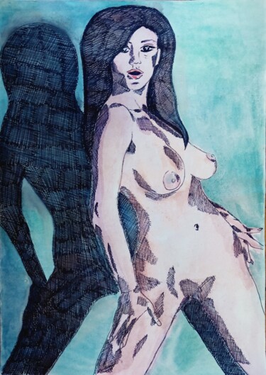Schilderij getiteld "Тень" door Svetlana Soloveva, Origineel Kunstwerk, Aquarel