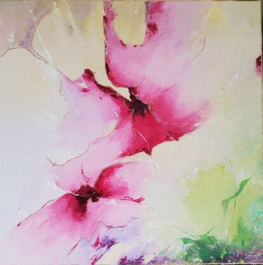 Painting titled ""Souffle floral"" by Mariame Larour, Original Artwork, Acrylic Mounted on Wood Stretcher frame