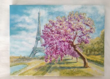 Whispers of Blossoming Paris 제목이 "Whispers of Blossom…"인 미술작품 Sultan Aubekerov로, 원작, 기름