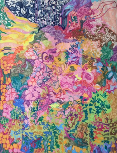 Tekening getiteld "Roseraie" door Samia Sidi Boumédine, Origineel Kunstwerk, Pastel