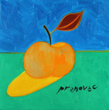 Painting titled "Pomme mûre (connais…" by Raphaël Prenovec, Original Artwork, Oil Mounted on Wood Stretcher frame