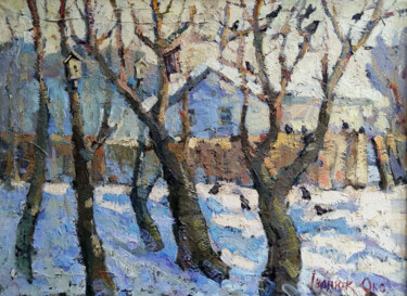 Pittura intitolato "Last snow" da Oksana Ivanyuk, Opera d'arte originale, Olio Montato su Telaio per barella in legno