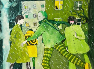 In the Rain Pittura intitolato "In the Rain" da Ototoi, Opera d'arte originale, Acquarello