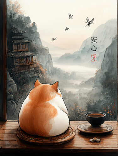 数字艺术 标题为“A fat cat is lookin…” 由Joanna Misoteri, 原创艺术品, AI生成的图像