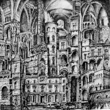 Рисунок под названием "Composition 28" - Koen De Weerdt, Подлинное произведение искусства, Чернила Установлен на Другая жест…