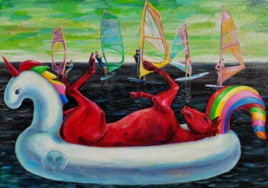 Bathing a Red Horse in the Black Sea by alien rabid S Kuri Ζωγραφική με τίτλο "Bathing a Red Horse…" από Serg Kuri, Αυθεντικά έργα τέχνης, Ακρυλικό