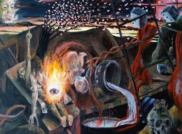 제목이 "Hieros Gamos"인 미술작품 Oscar Olarte로, 원작, 기름 나무 들것 프레임에 장착됨