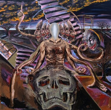 Painting titled "Méditation 2" by Oscar Olarte, Original Artwork, Oil Mounted on Wood Stretcher frame