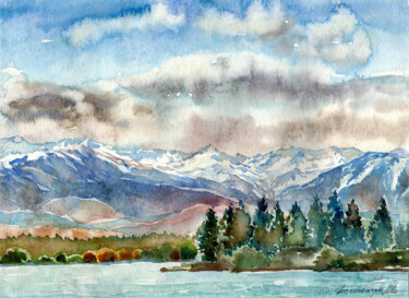 Malerei mit dem Titel "At Lake Tekapo. New…" von Oleksandr Desiat, Original-Kunstwerk, Aquarell