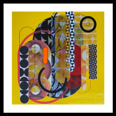 Schilderij getiteld "Yellow wallpaper" door Christelle Riffet (Céhère), Origineel Kunstwerk, Acryl Gemonteerd op Karton